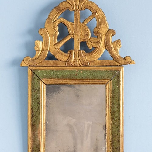 French Green & Giltwood Crested Mirror, 18Th Century