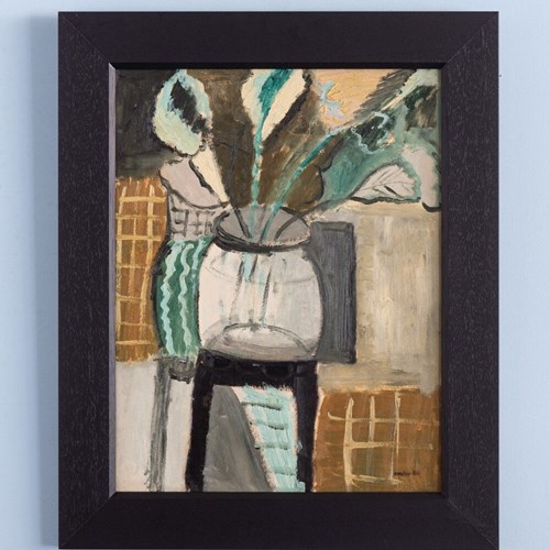 Caroline Hill, Still Life With Flowers, Oil Painting On Paper, Midcentury