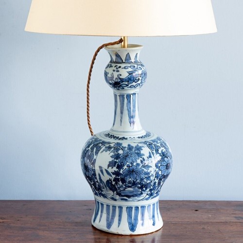 Dutch Delftware, Garlic Neck Vase Lamp, 18Th Century