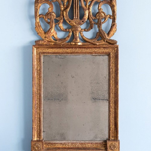 French Giltwood Mirror With Lyre Crest, 19Th Century