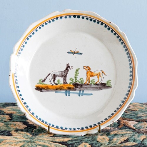 Nevers Faience, Dog & Wolf Plate, Late 18Th Century