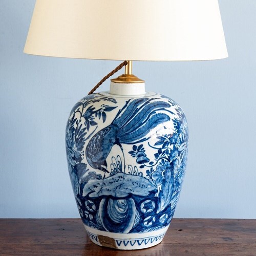 Dutch Delftware, Blue & White Vase Table Lamp, 18Th Century