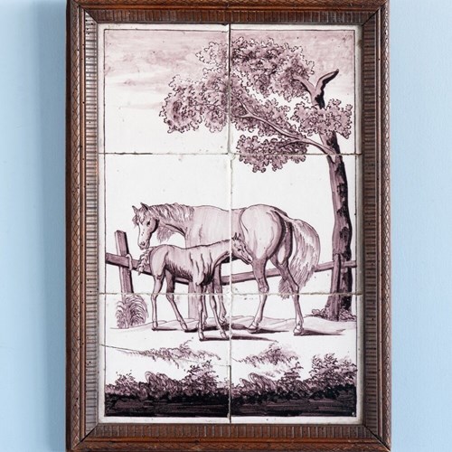 Dutch Delfware, Country Scene, Framed Tile Mural, Early 19Th Century