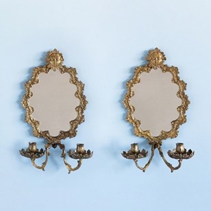 French Bronze Mirrored Oval Sconces...