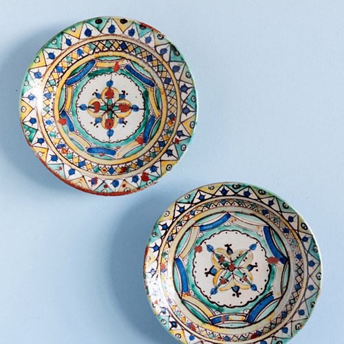 Pair Of Moroccan Tobsil Pottery Chargers, 19Th Century