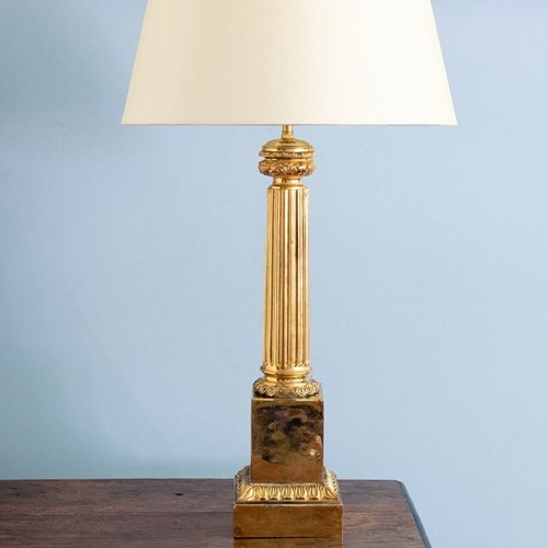 Tall French Brass Column Lamp, Midcentury