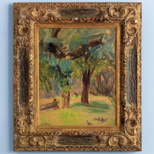 Marthe Orant, French Park Scene, Oil On Paper, Early 20Th Century