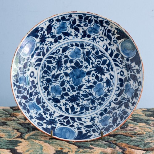 Dutch Delftware, Blue And White Floral Plate, 18Th Century