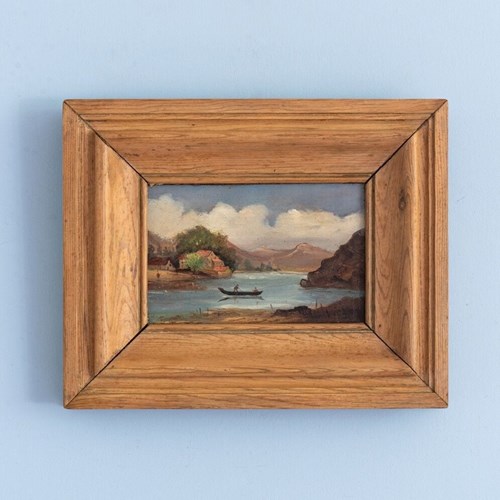French School, Landscape With Lake, Oil Painting On Board, Early 20Th Century