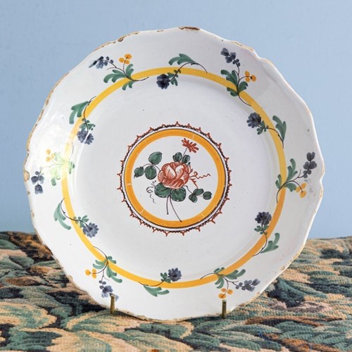 Nevers Faience, Yellow & Green Rose Plate, 19Th Century