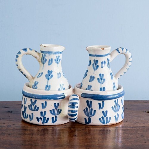 Nevers Faience, Blue & White Oil & Vinegar Set, 18Th Century