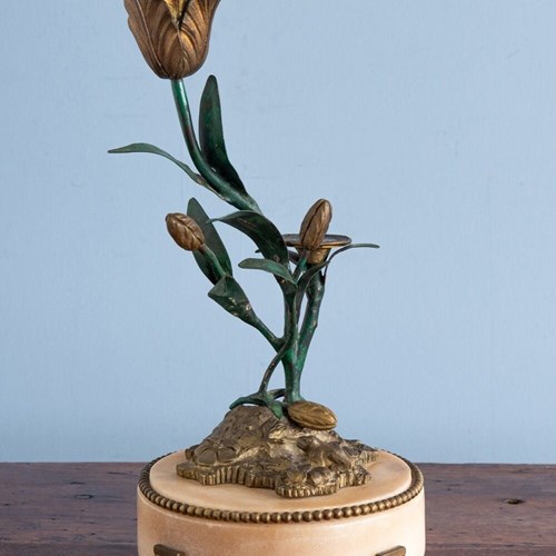 French Tulip Candlestick With Alabaster Base, 19Th Century