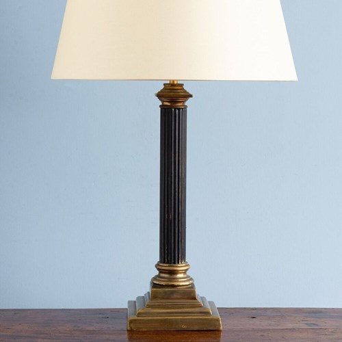 French Brass Table Lamp With Fluted Column, Early 20Th Century