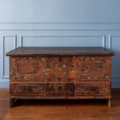 Alpine Painted Folk Marriage Chest, Late 18Th Century