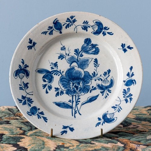 Dutch Delft, Blue & White Flower Plate, 18Th Century