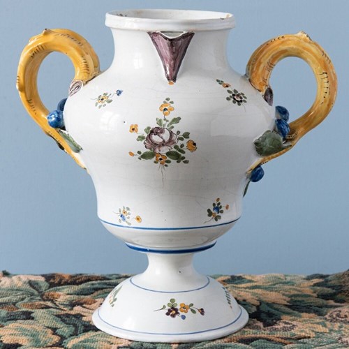 French Faience, Double-Handle Floral Vase, 18Th Century