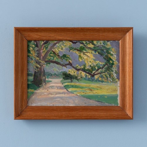 French School, Park Scene, Oil Painting On Canvas, Midcentury