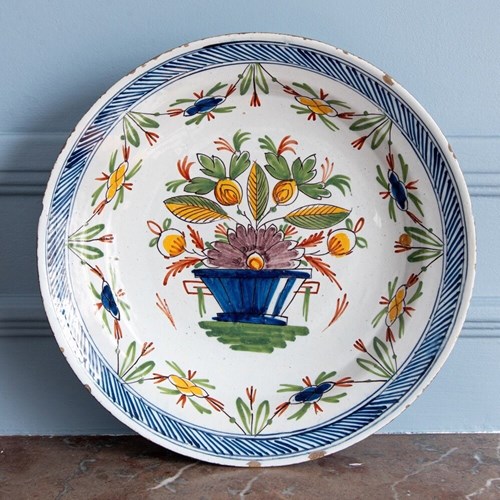 Dutch Delft, Polychrome Floral Dish, 18Th Century
