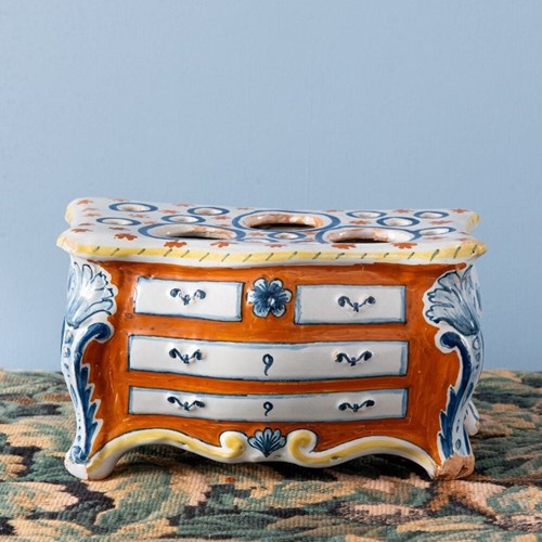 Nevers Faience, Orange & Blue Commode Bough Pot, 18Th Century