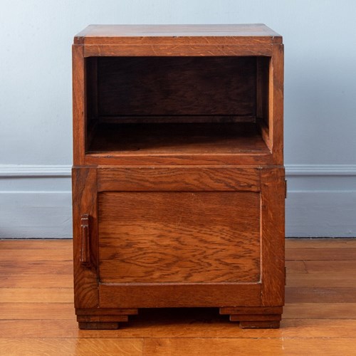 French Art Deco Oak Bedside Table, C. 1930