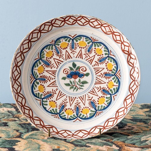 Dutch Delft Polychrome Patterned Plate, 18Th Century