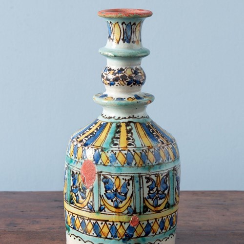 Moroccan Pottery Fez Polychrome Bottle, Late 19Th Century