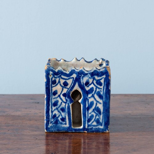 Moroccan Pottery Fez Blue And White Inkwell, Late 19Th Century