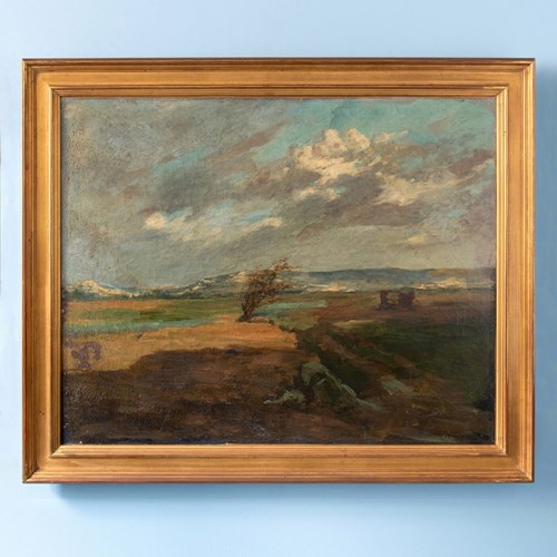 French School, Rural Landscape, Oil Painting On Canvas, Late 19Th Century