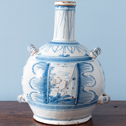 Nevers Faience, Blue & White Bottle, 18Th Century