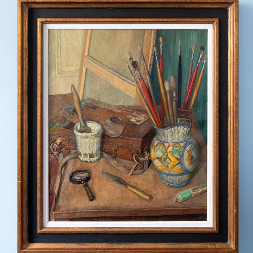 Michel Portnoff, Still Life With Palette And Brushes, Oil Painting On Canvas, Mi