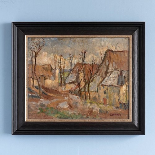 Louis-François Cabanes, Winter Village, Oil Painting On Board, Early C20th