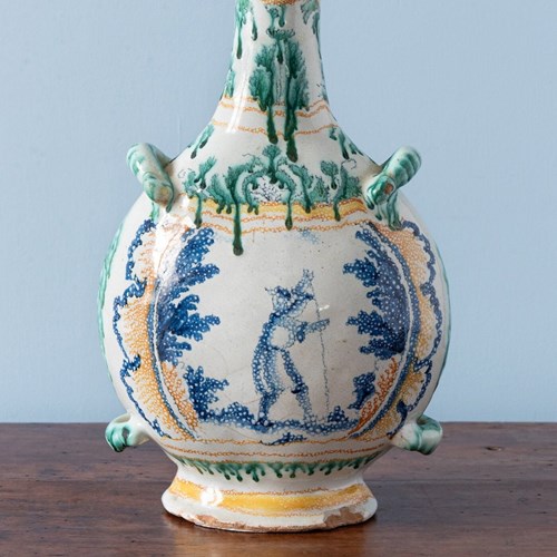 Nevers Faience, Blue & Green Bottle, C. 1750