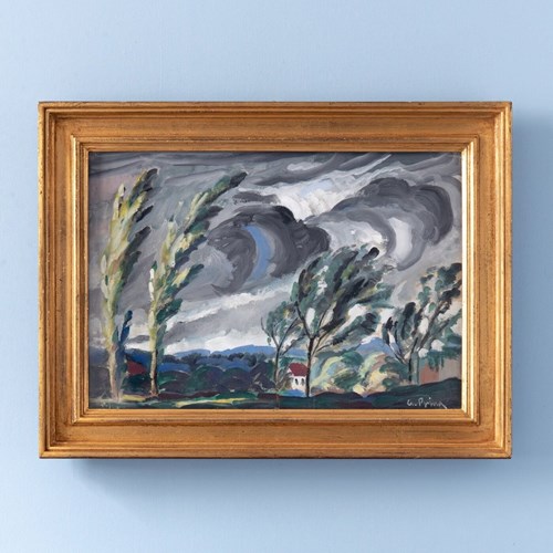 André Julien Prina, Stormy Landscape, Oil Painting On Canvas, Early 20Th Century