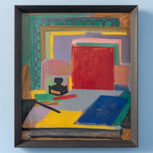 Antoine De Roux, Still Life With Inkwell, Oil Painting On Board, C. 1950-60