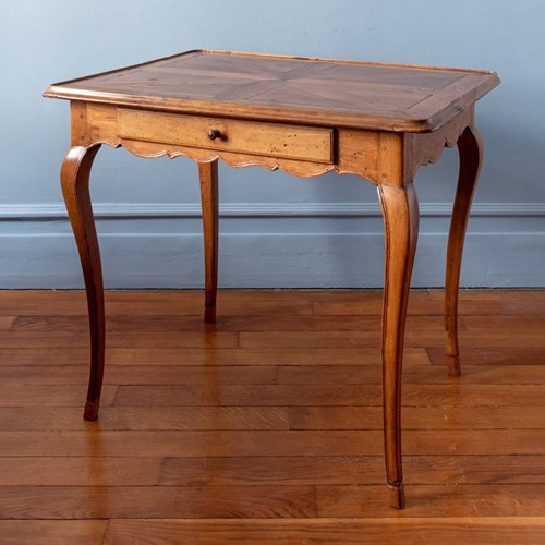 French Louis XV Walnut Table Cabaret With Star-Shaped Parquetry, C. 1750