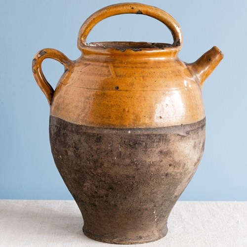 French Pottery, Glazed Ochre Jug, 19Th Century