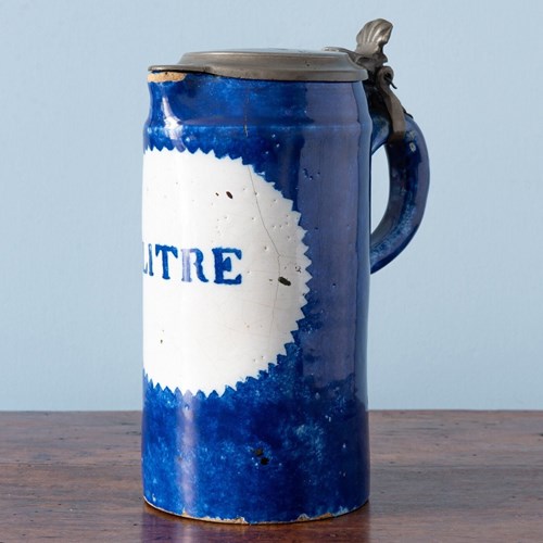 Brussels Faience, Spongeware Blue Pewter-Mounted Beer Stein, Early 19Th Century