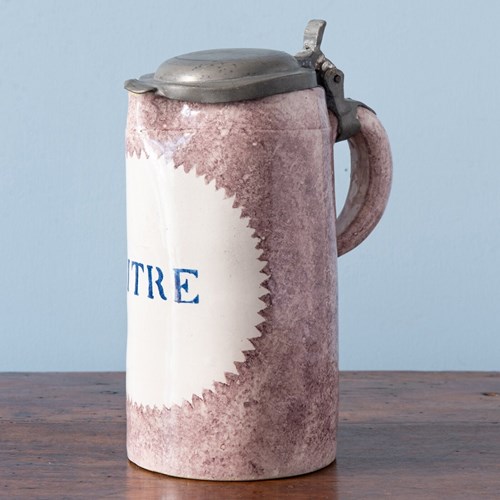 Brussels Faience, Spongeware Manganese Pewter-Mounted Beer Stein, Early 19Th Cen