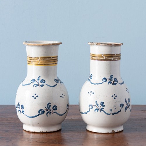 Brussels Faience, Pair Of Floral Vases, 18Th Century