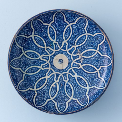Moroccan Large Fez Blue & White Ghotar Dish, 19Th Century