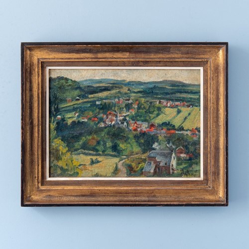 Belgian School, Village View, Oil Painting On Board, 1949