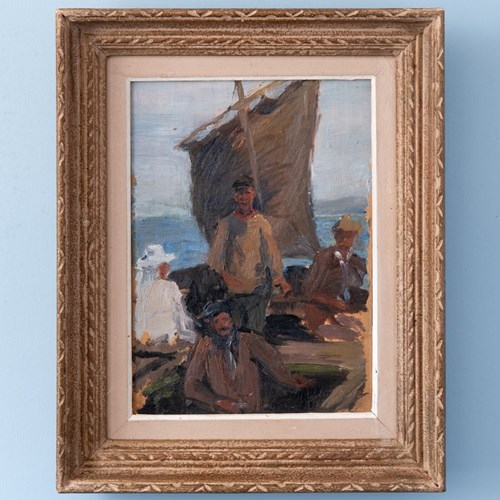 French School, The Sailors, Oil Painting On Board, Early 20Th Century