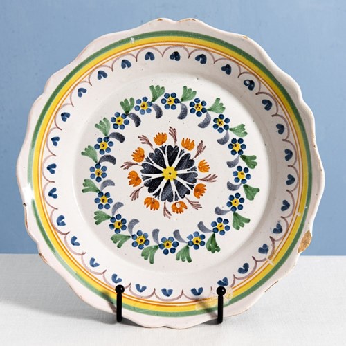 Nevers Faience, Polychrome Flower Wreath Plate, Early 19Th Century