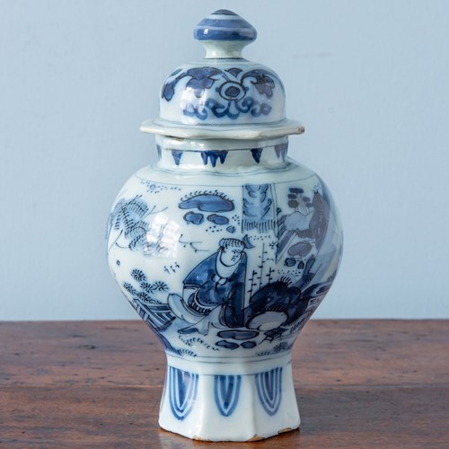 Dutch Delft, Blue & White Chinoiserie Lidded Jar, Late 17Th Century