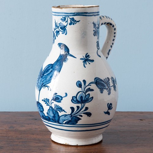 Brussels Faience, Blue & White Rooster Jug, Late 18Th Century