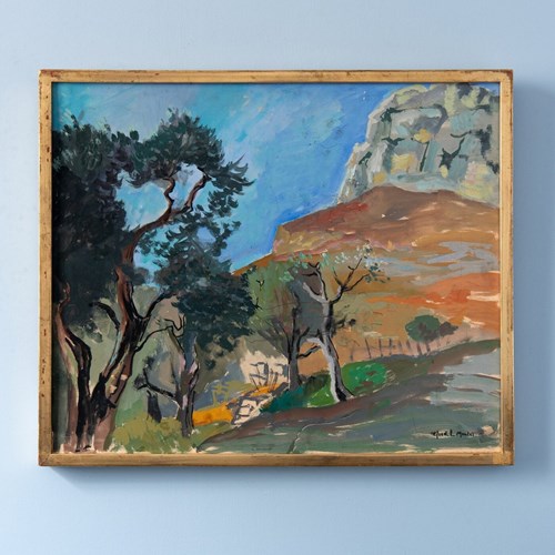 Alfred Lop-Montel, Mediterranean Landscape, Gouache On Paper, Midcentury