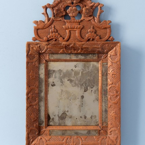 French Régence Carved Wood Crested Mirror, Early 18Th Century