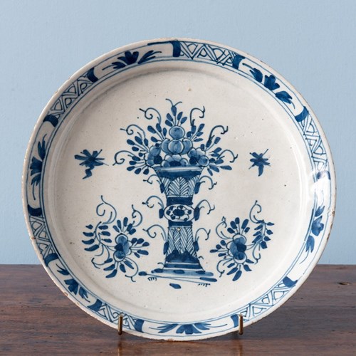 Dutch Delft, Blue & White Vase Plate, 18Th Century