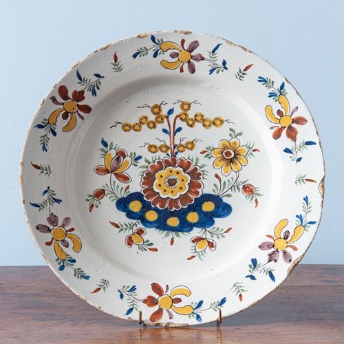 Desvres Faience, Polychrome Floral Dish, Early 19Th Century