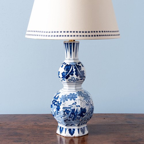 Dutch Delft, Double Gourd Chinoiserie Vase Lamp, 19Th Century